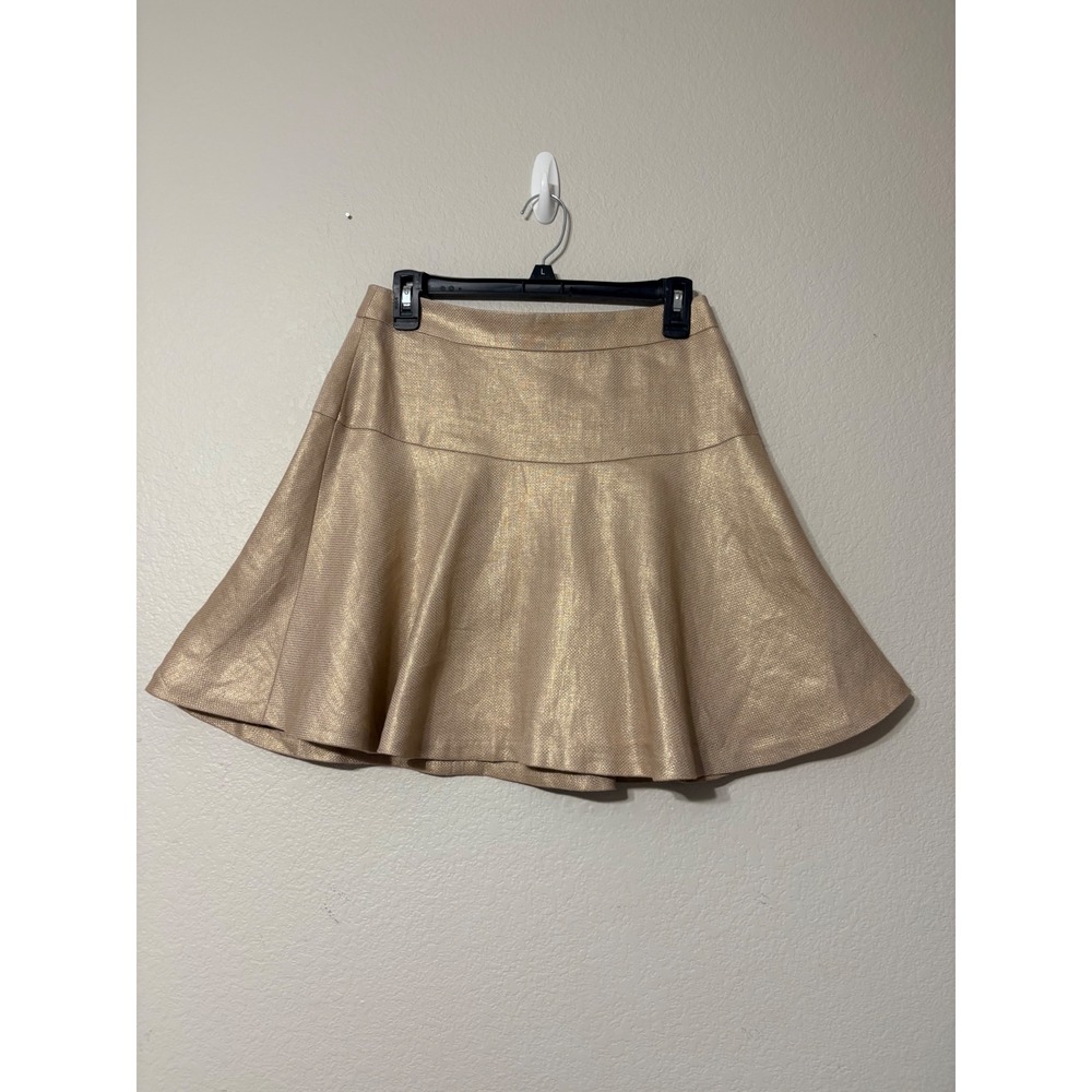Banana Republic Heritage Collection Gold Metallic Linen Flared Mini Skirt 2